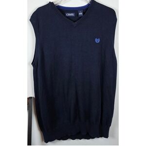 Chaps Mens V Neck Navy Blue Sweater Vest Cotton Size L‎ G Logo